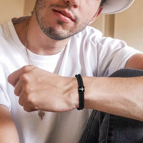 Men Rope Bracelets Nautical Cross Handmade Adjustable Nylon Jewelry - Picture 3 of 6